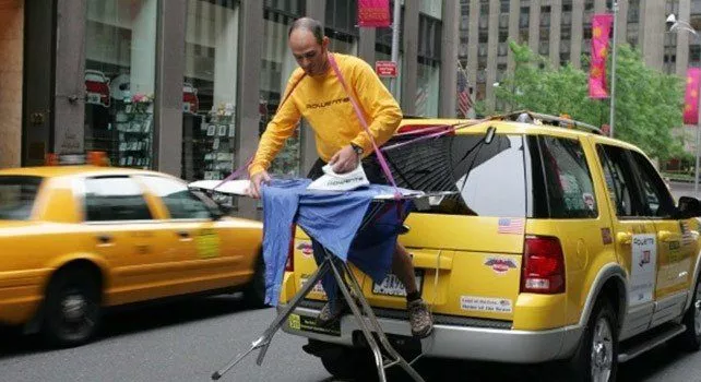 Extreme Ironing Taxi Cab