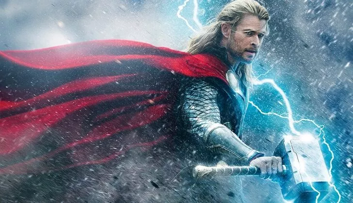 Dramatic picture of Thor holding his hammer.
