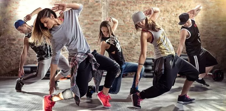 A group of women doing Zumba