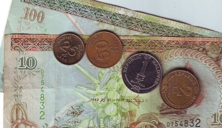 Notes and coins that make up the currency in the Maldives