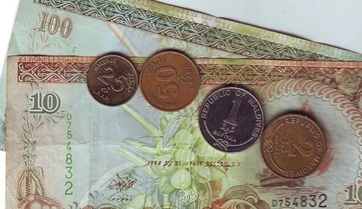 Notes and coins that make up the currency in the Maldives