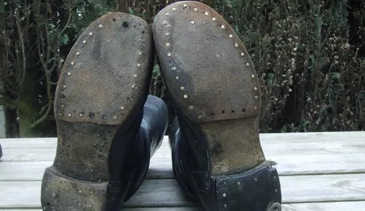 The soles of leather boots