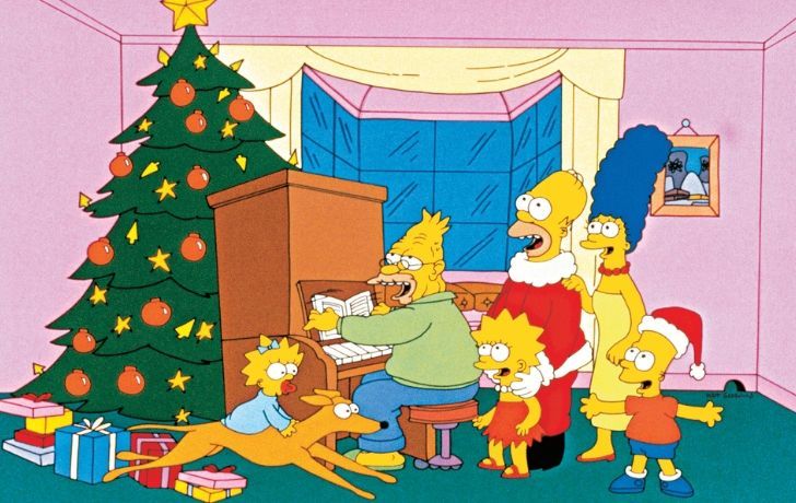 Santa's Little Helper with The Simpsons family at Christmas