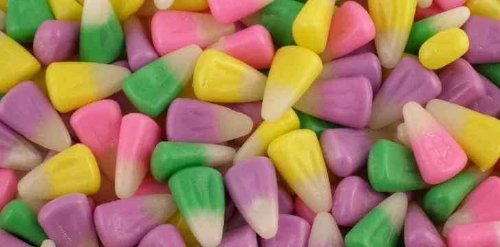 Pastel colored candy corns.
