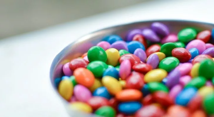 A bowl of M&Ms without Ms on them