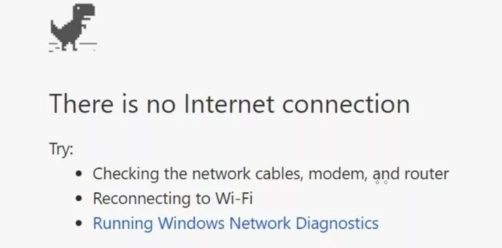 A screen shot of a web browser reading 'There is no internet connection.