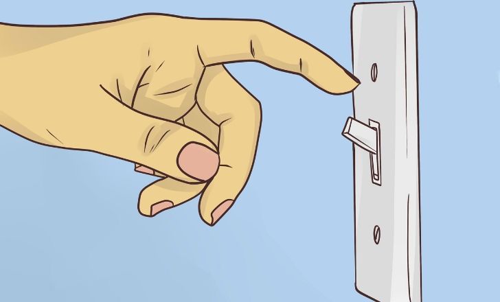 Drawing of a finger turning a light switch off.