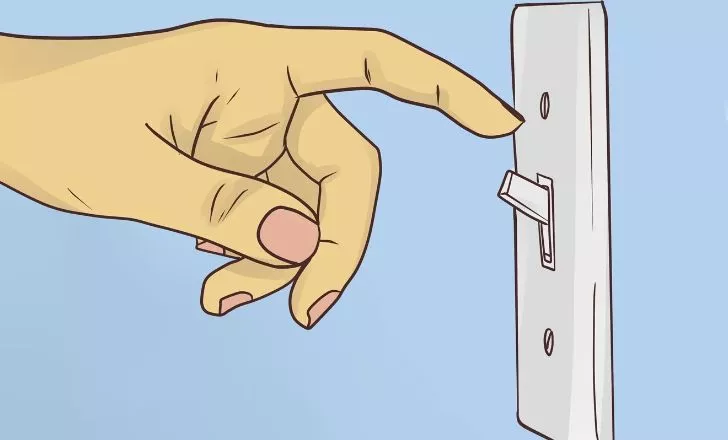 Drawing of a finger turning a light switch off.