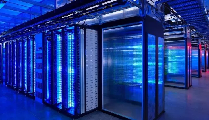 The Watson supercomputer fills a room from floor to ceiling.