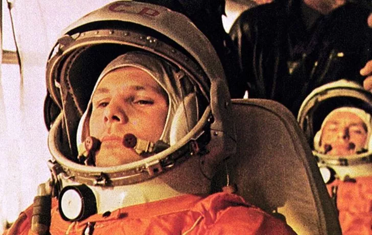 Yuri Gagarin in his space shuttle - the first man in space