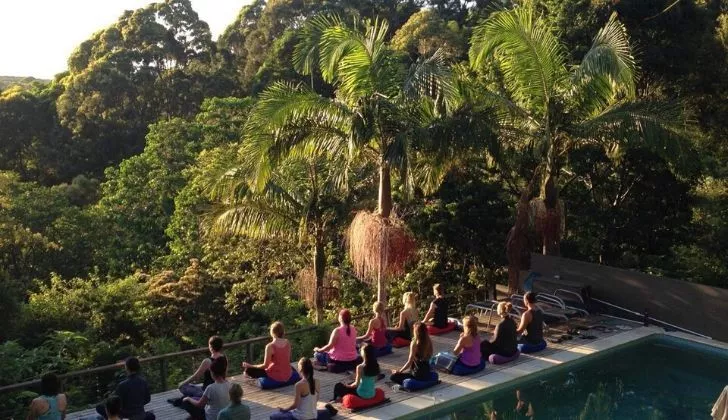A group of meditators on a retreat on the Sunshine Coast