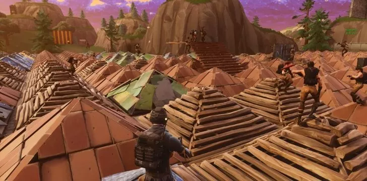Standing on many rooftops in Fortnite.