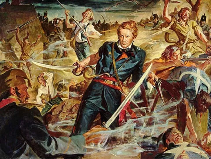Illustration of Colonel Travis during the Battle of Alamo