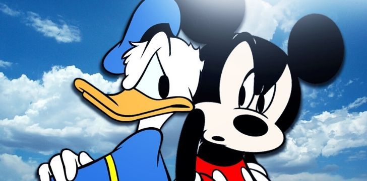 Donald Duck and Micky Mouse looking angry with each other.