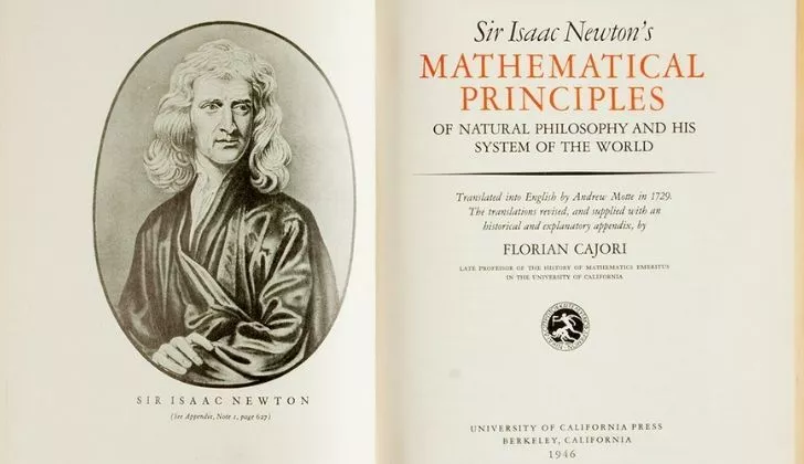 The inside cover of the Principia book