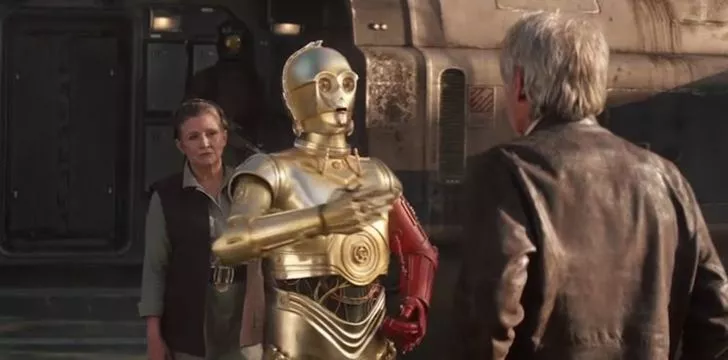 C-3PO's red arm was a tribute to a droid friend who sacrificed himself.