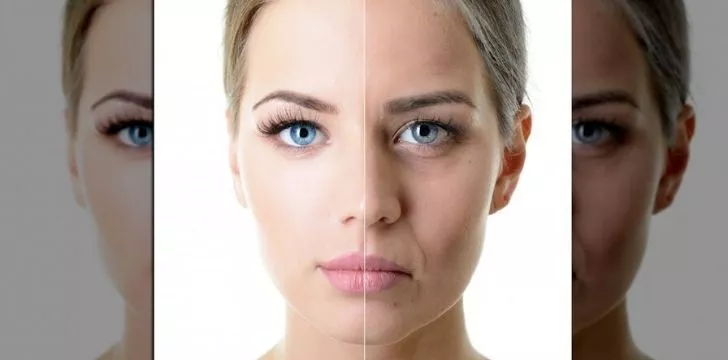 A woman face looking younger on one side then the other