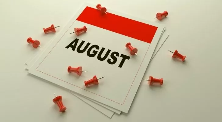 August calendar with pins