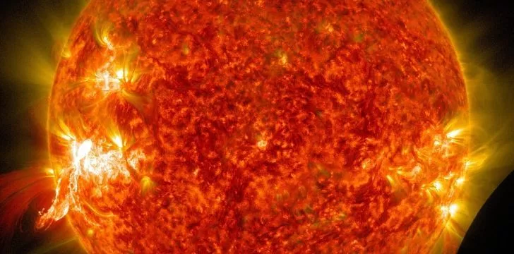 Sunspots seen on the surface of the sun