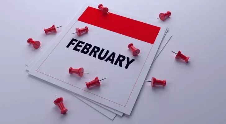 February calendar with pins