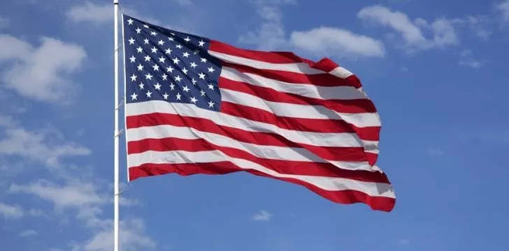 The American flag flying in the wind