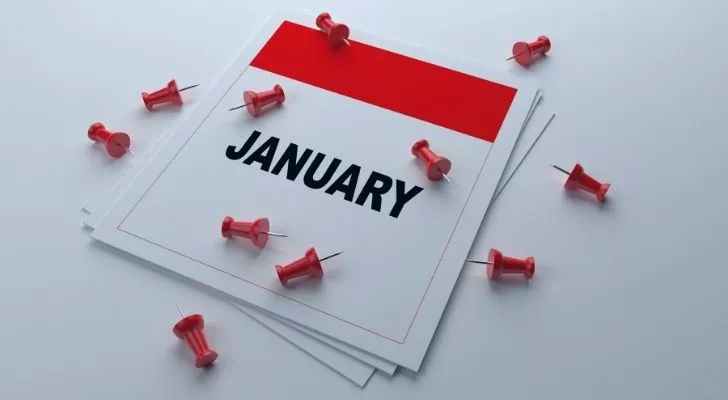 January calendar with pins