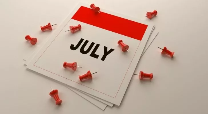 July calendar with pins