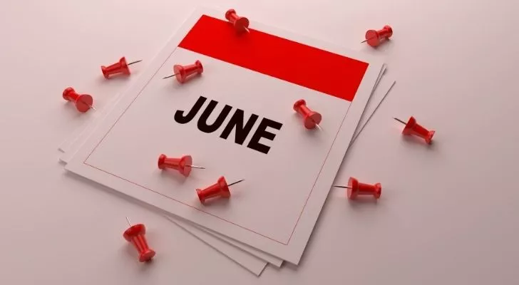 June calendar with pins