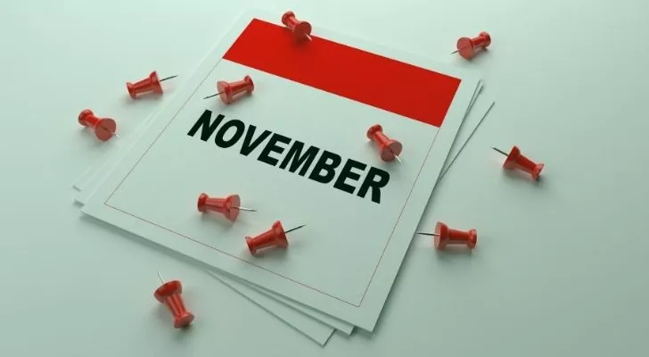 November calendar with pins