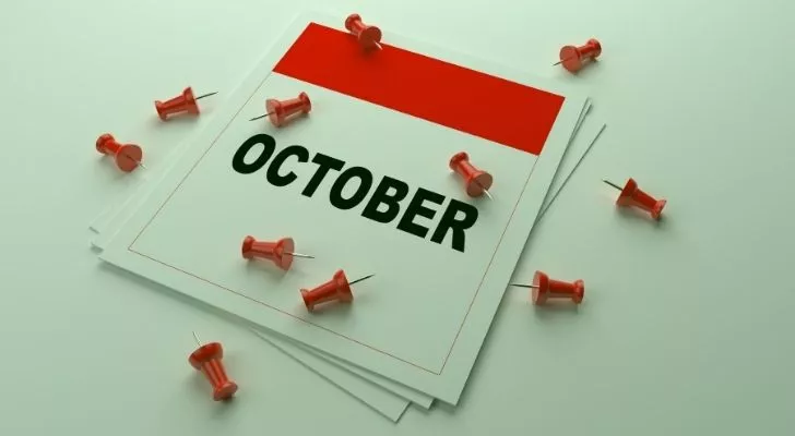 October calendar with pins
