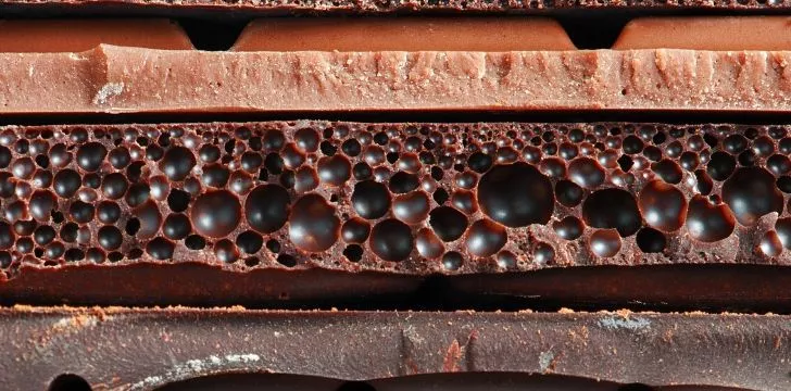 A closeup image of bubbly chocolate