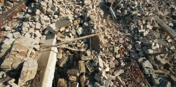 An area completely crumbled after an earthquake