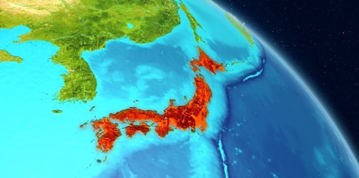 A map showing Japan in red