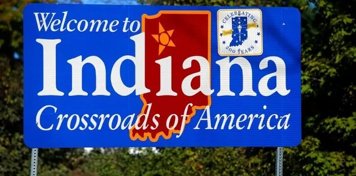 An Indiana welcome sign that rads "Crossroads of America"