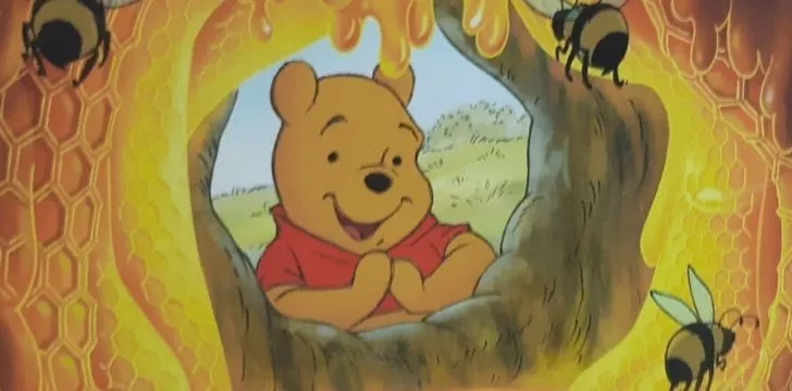 Winnie the Pooh excited to see honey