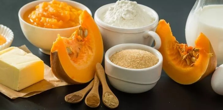 Display of all the foods needed to make a pumpkin pie