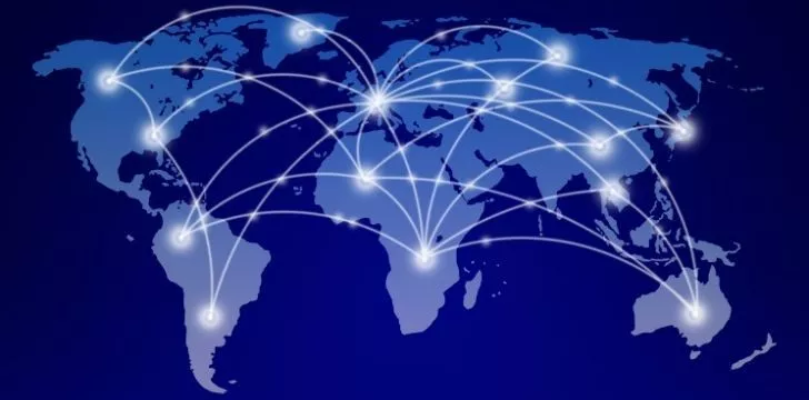 A world map showing a global connection