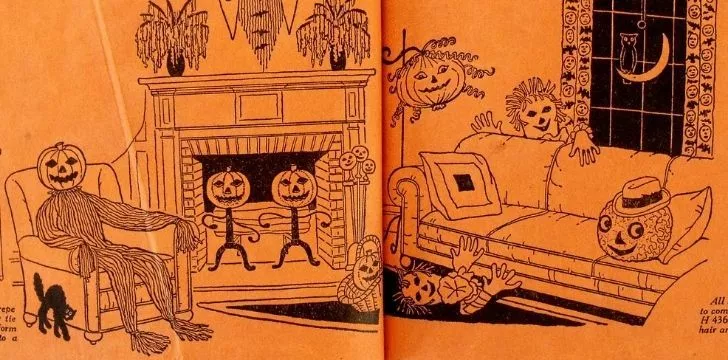Halloween scene illustration art in a Bogie Book