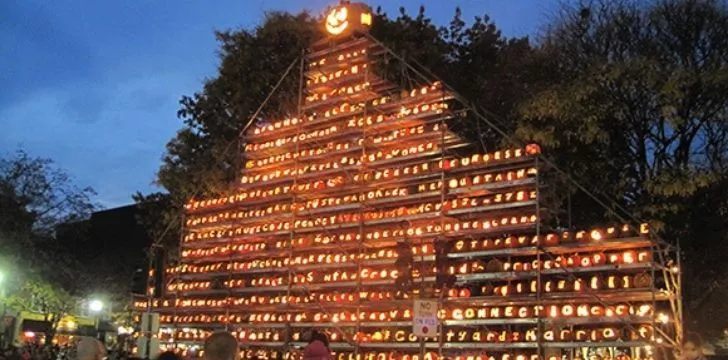 Thousands of Jack O' Lanterns all lit up