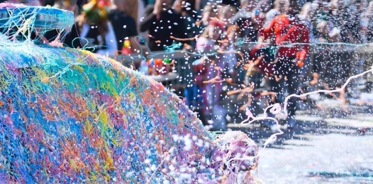 A vehicle covered in silly string