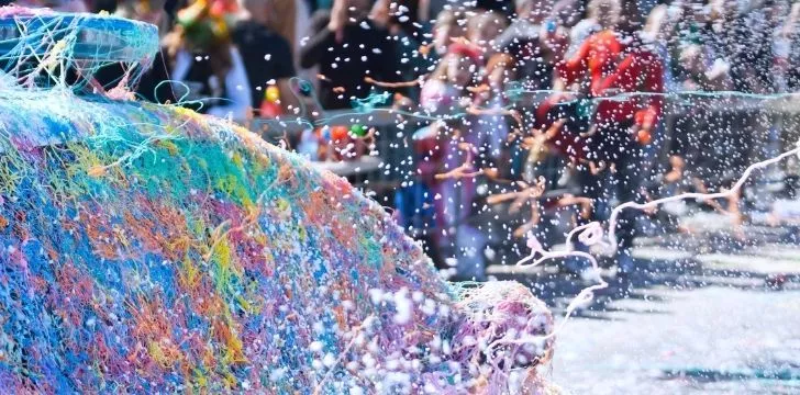 A vehicle covered in silly string