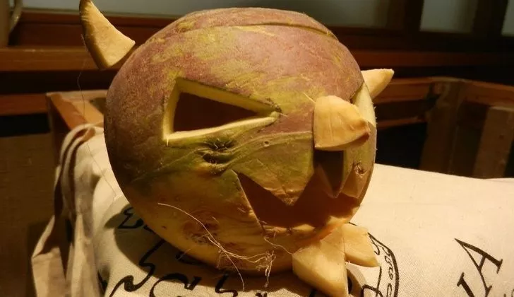 A devil carved into a turnip