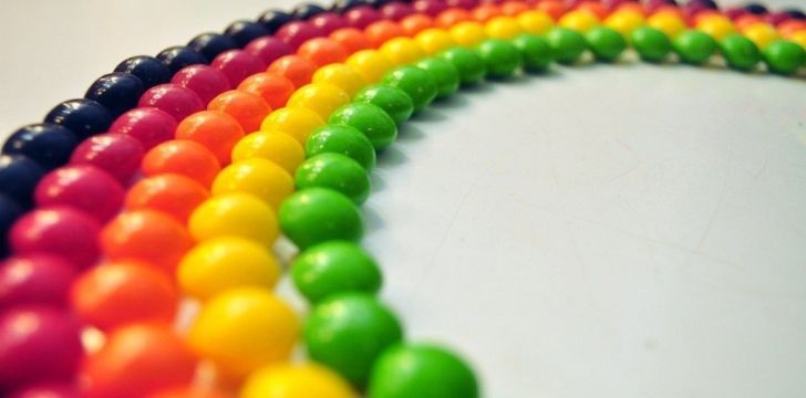 Skittles in the shape of a rainbow