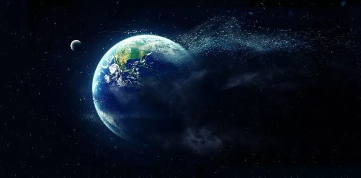 Earth breaking apart into tiny pieces