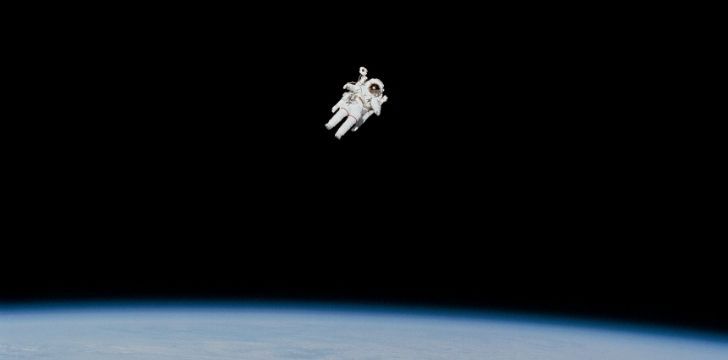 A man floating in space