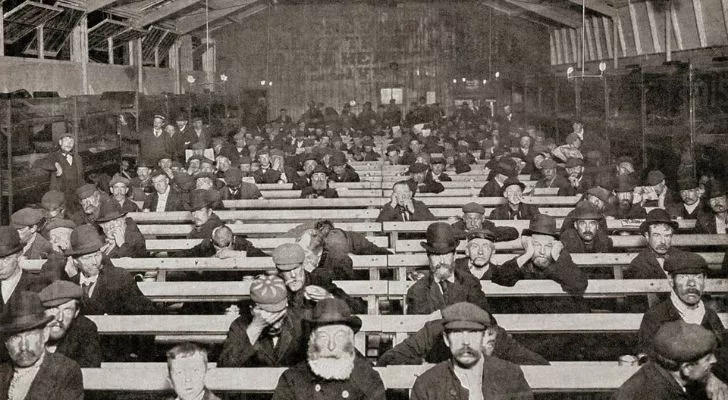 The one penny sit-up benches with tired homeless people sitting on them