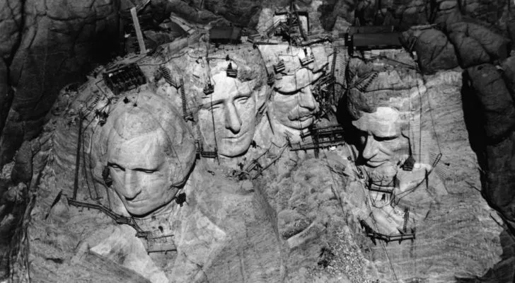 Mount Rushmore being constructed