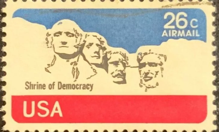 A Mount Rushmore postage stamp
