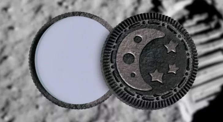 An Oreo with a moon on it