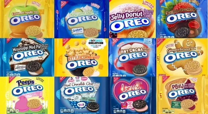 Many different packets of Oreos
